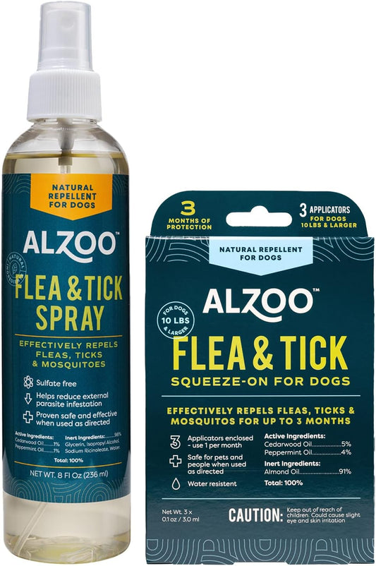 ALZOO Flea & Tick Squeeze-On + Spray Kit for Dogs