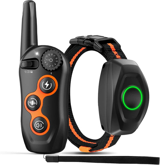 Dog Training Collar, IPX7 Waterproof Dog Shock Collar with Remote Control Range 1300ft, 3 Training Modes, Beep, Shock, V