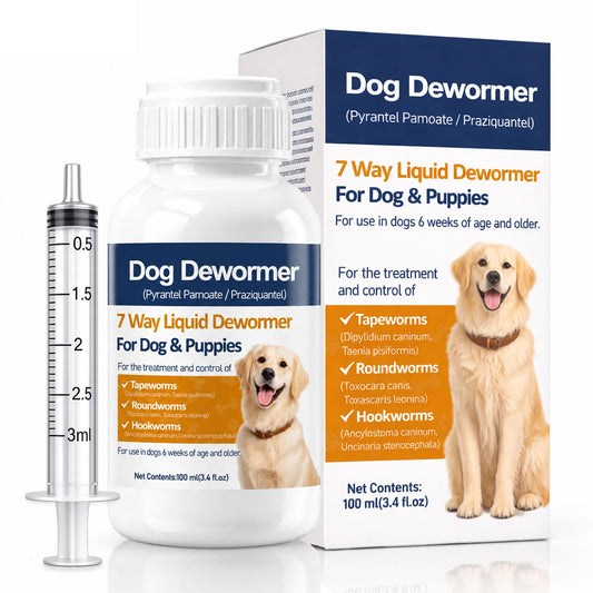 Dewormer for Dogs, 7-Way Dog Wormer Liquid with Pyrantel Pamoate & Praziquantel, Broad Spectrum Worm Support for Tapeworms, Roundworms & Hookworms, 100ml
