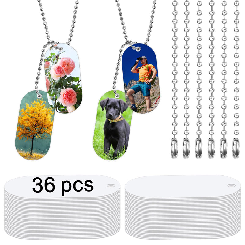 36 pcs Sublimation Dog Tags Blanks,Sublimation Necklace Blank Metal Sublimation Tag Pendants Double Sided Blank Sublimation Tags,Dog tag Chain Dog tag Sublimation Blank Metal