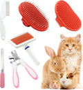Cat Grooming Kit Set with Pet Shedding Slicker Brush Nail Clipper Trimmer Pet Massage Bath Glove Flea Comb for Bunny Pup
