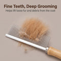 Pet Grooming Comb for Long Haired Cats and Dogs - Stainless Steel Pin Teeth Wooden Handle Fur Hair Brush - Removes and P