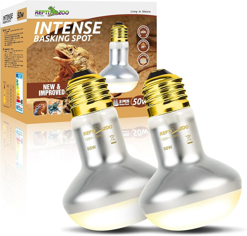 REPTI ZOO 50W Reptile Heat Lamp Bulb,2 Pack Intense Spot Basking Light,UVA Daylight Heating Lamp Bulb for Reptile & Amph