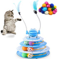 Vealind Cat Toy Roller 4-Level Turntable Cat Toys Balls with 14 Pcs Colorful Pom Pom Balls Interactive Fun Mental Physical Exercise Puzzle Kitten Toys (Blue)
