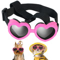 IKUSO Small Breed Dog Sunglasses, UV Protection with Adjustable Strap, Heart-Shaped Goggles for Waterproof, Windproof, Anti-Fog Eye Protection, Beach Accessories (Pink)