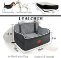 Lealchum Dog Car Seat Up to 55lb,2 Clip-On Safety Adjustable Leashs Car Dog Bed for 2 Small Dogs,Fully Detachable and Washable Pet Car Seat with 2 Storage Pockets,Easy to Install(Black/Grey, Large)