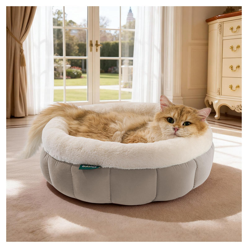 BALANCE Cat Beds for Indoor Cats, Washable Round Cat Bed, Cute Kitten Bed with Anti-Slip Bottom for Kitty and Puppy, 18 Inches, Goat