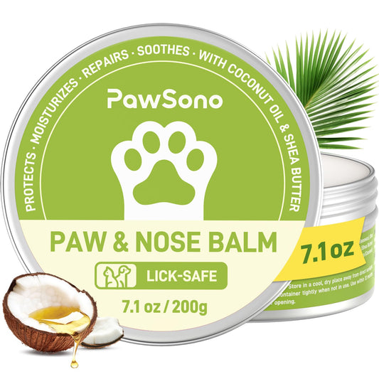 PawSono Lick-Safe Dog Paw & Nose Balm with Coconut Oil | All-Natural Moisturizer & Soother for Dry, Cracked Pads & Snout | Summer Hot Pavement & Sand Paw Wax, Nose Butter for Bulldogs (7.1 oz / 200g)