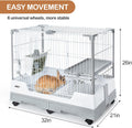 Deluxe Rabbit Cage, 32" × 21" × 26" Large Space Bunny Cage Foldable Small Animal Cage with Pull Out Tray and Caster Plat