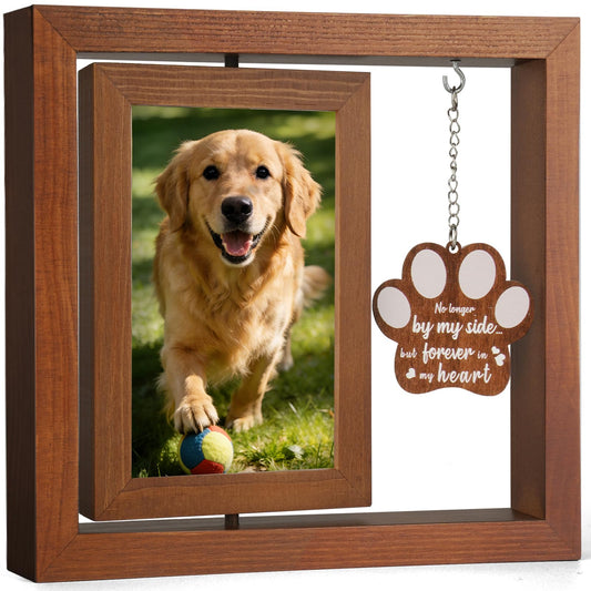 Ricalin Dog Memorial Gifts for Loss of Dog, Rotating Wooden Picture Frame 4x6, Double Sided Display, Pet Memorial Gifts for Dogs with Paw Remembrance Tag, Pet Loss Sympathy Gift