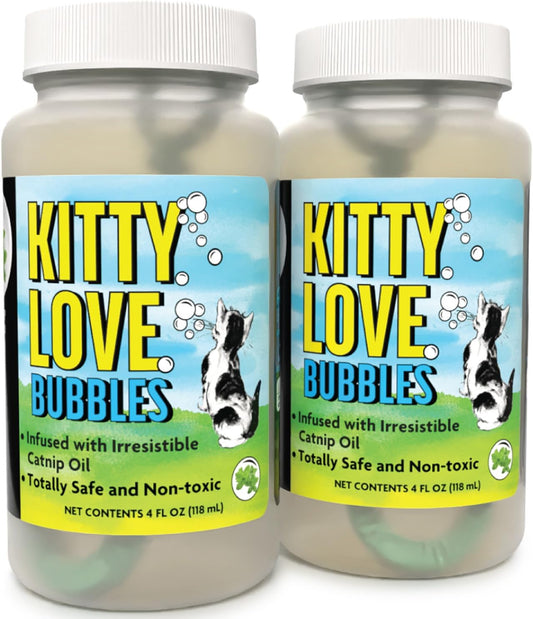 Kitty Love Bubbles: 2 Pack Catnip Scented - 4oz Bottles, Catnip Infused Long Lasting Bubbles for Cats, Non-Toxic & Aller