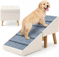 Kunffiyso Dog Ramp for Small Dogs, 15.7" H 3-in-1 18.5" Extra Wide Foldable Ottoman & Hidden Storage Design Dog Stairs for Couch Sofa, Non-Slip Pet Steps for Puppy Senior Injured Dogs (White)