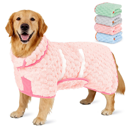 Glittme Dog Bathrobe for Drying Dogs, Super Absorbent Fleece Dog Towel Robe, Adjustable Dry Coat for Large Medium Small Dogs, Warm Pet Drying Vest for After Bath, Swimming, Muddy Walks & Car Travel