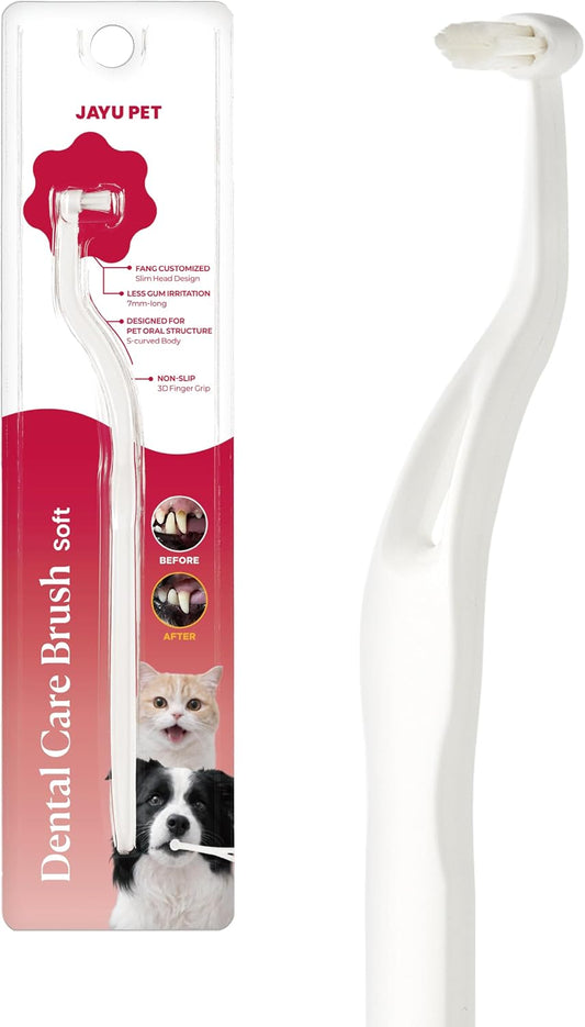 JAYU PET Dental Care Brush with Soft Bristles 1ea - Dog Toothbrush, Cat Toothbrush, Dental Care for Kitten and Small Dogs, Removing Old Plaque and Tartar, Easy Cleaning
