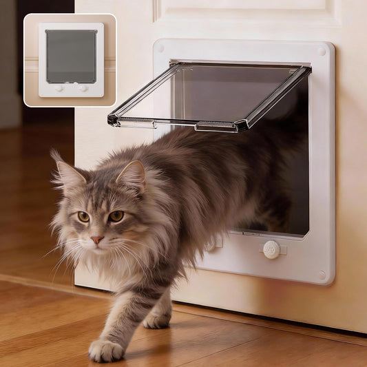 LIBBEPET Extra Large Cat Door Interior Door, Cat Door with 4 Way Anti Escape Lock, Weatherproof Indoor Cat Door for Cats Up to 25 lbs (Outer Size 9.8" x 11.6"), Fit for Interior and Exterior Doors