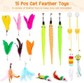 Depets Cat Wand Toy, 15 Pcs Interactive Cat Feather Toys for Indoor Self Play & Exercise, 2 Play Modes Kitten Teaser Wand, Reusable Suction Cup Kitten Toys