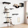 Fopetfy Cat Wall Shelves, Stable & Safe 6 in 1 Cat Furniture Set Black, for Cats to Climb, Hide, Lounge, and Scratch