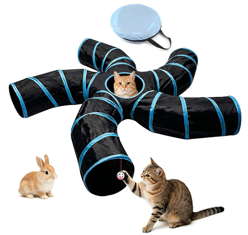 Bemodst Cat Tunnel for Indoor Cats, 5 Way Cat Tubes and Tunnels Collapsible S-Shape Small Animal Tubes Kitty Tunnels Interactive Maze Cat Toy for Kitten Rabbit Ferret - 5 Way