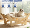 Cat Hammock Bed for Large Cats, Elevated Wooden Bed with Natural Sisal Scratching Mat, Cozy Lounge with Soft Cushion, Su
