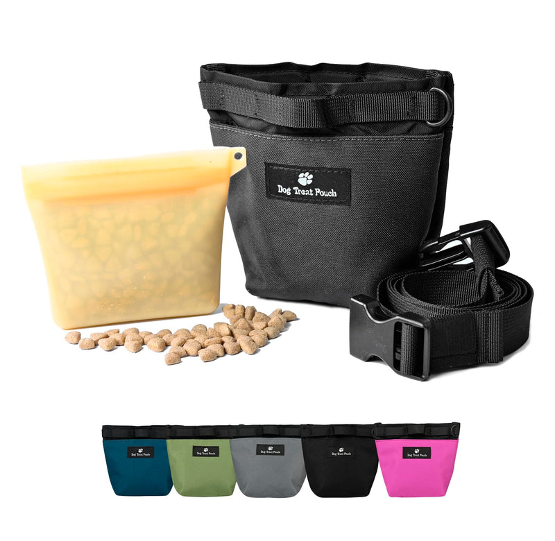 JURUAA Dog Treat Pouch for Training,2 Cup Capacity with Silicone Liner for Dry or Wet Food,Fanny Pack for Dog Walking and Puppy Rewards,Hands-Free Adjustable Waist Carry Bag (Black)