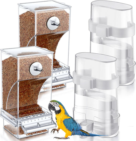 Yaomiao 4 Pcs No Mess Bird Feeders Automatic Parrot Water Dispenser Clear Quail Feeder and Watered Cage Accessories for 