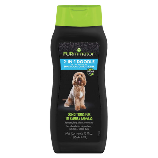 FURminator 2-in-1 Doodle Ultra Premium Shampoo & Conditioner, 16 Ounces, Conditions Fur to Reduce Tangles for Curly, Long, Silky & Wiry Coats