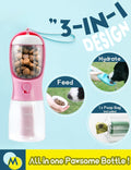 Portable Water Bottle for Small Dogs, 3 in 1 Pet Travel Bowl Dispenser with Food Treat Container & Poop Bag Holder, Summ