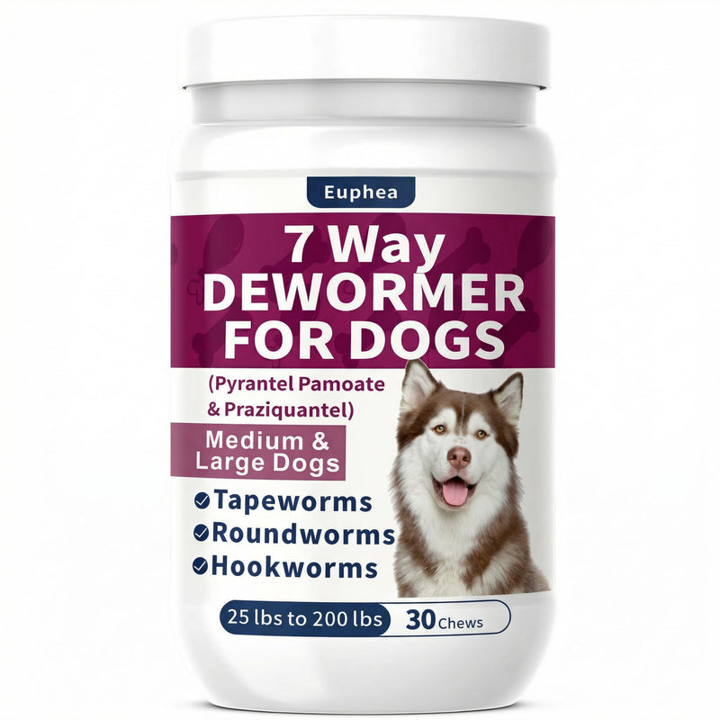 7-Way Dewormer for Dogs, Wormer for Tapeworms, Roundworms & Hookworms in Medium Dogs & Puppies (Over 25 lbs), with Praziquantel & Pyrantel Pamoate, 30 Tablets