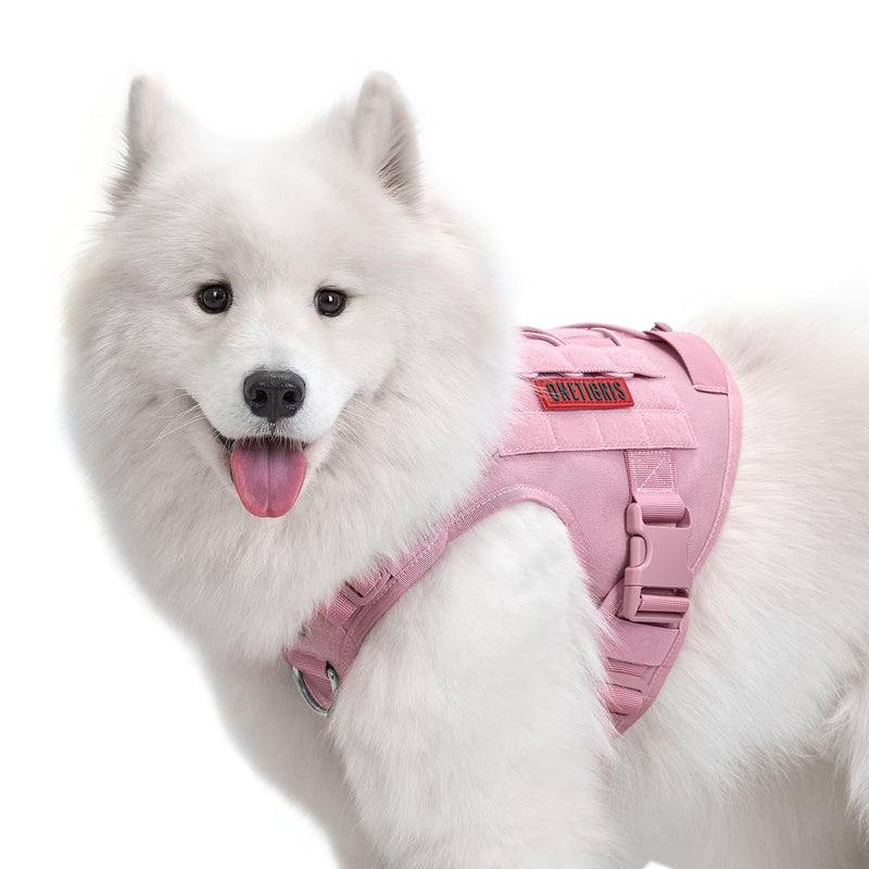 OneTigris Tactical Dog Harness Vest,No-Pull Service Dog Vest with Hook & Loop Panels,Adjustable Dog Vest Harness for Walking Hiking Training(Pink,M)