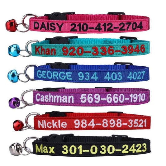 WFRLQ Cat Collar,Personalized Embroidered Nylon Cat ID Collars with Bell - Custom Text with Pet Name and Phone Number … (Cat Collar)
