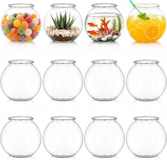 Okllen 12 Pack Plastic Ivy Bowls, 16 Oz Round Fish Bowl Unbreakable Vases Bowls for Home Decor, Carnival Games, Candy, P