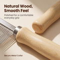 Pet Grooming Comb for Long Haired Cats and Dogs - Stainless Steel Pin Teeth Wooden Handle Fur Hair Brush - Removes and P