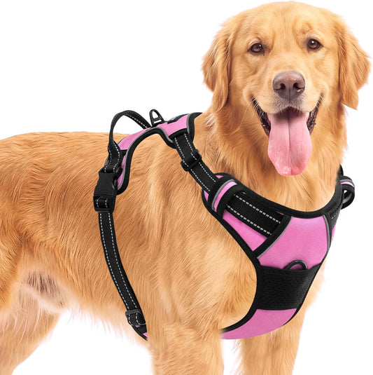BARKBAY No Pull Pet Harness Dog Harness Adjustable Outdoor Pet Vest 3M Reflective Oxford Material Vest for PINK Dogs Easy Control for Small Medium Large Dogs (L)