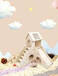 Hamster Hideout Cage Accessories - Hamster House and Habitat Wooden Hide Hut with Climbing Ladder and Slide for Dwarf Ge