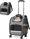 Pawtners Rolling Cat Carrier Backpack with Wheels for Cats Small Dogs