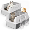 TEVILA 2 Pack XL Stainless Steel Litter Box with High Sides Shield for Multi Cat, Extra Large Tall Wall Open Top Deep Metal Pan for Big Cats, Anti-Leak Non-Stick Odor Control, 2 Scoops Included, Gray
