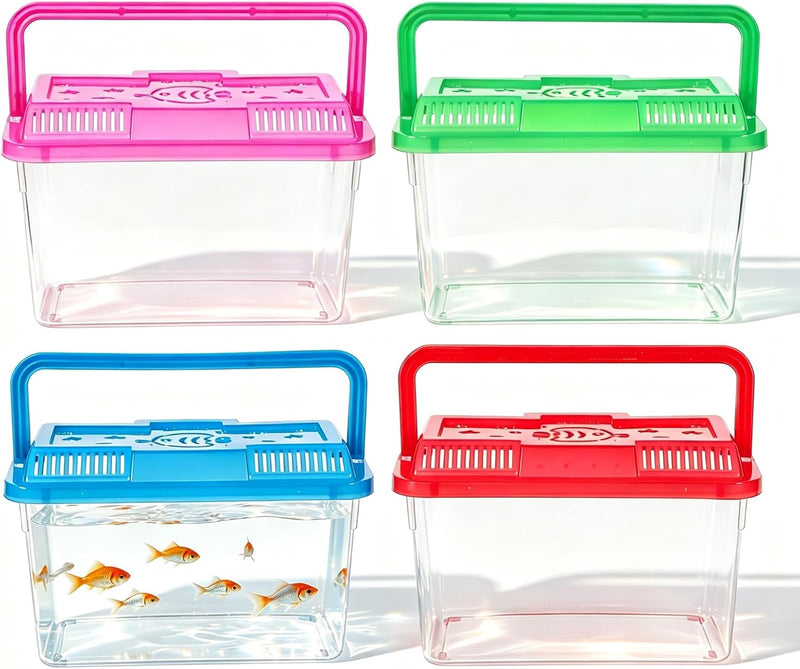 NOLITOY 4 pcs Thick Plastic Portable Fish Tank Mini Aquarium Travel Carrier