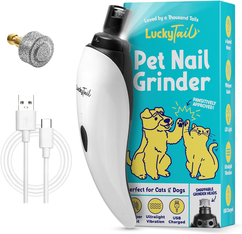 LuckyTail Dog Nail Grinder, Whisper-Quiet, Low-Vibration Trimmer with Light