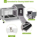 Wooden Rabbit Hutch Indoor and Outdoor, Rabbit Cage with Removable Wire Netting and Leak Proof Tray, Mobile Bunny Cage w