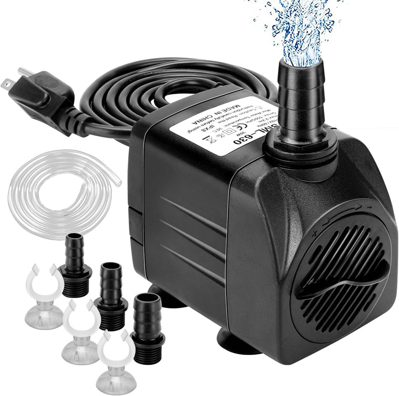GROWNEER 550GPH Submersible Pump 30W Ultra Quiet Fountain Water Pump, 2000L/H, with 7.2ft High Lift, 3 Nozzles, 4.9 Feet