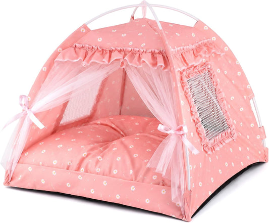 Pawstrip Dog Tent Indoor Cat House Pink Puppy Bed Portable Pet Teepe Princess Dog Camping Tent Outdoor Kitten Houses Cute Bunny Nest Girl Kitty Cave, Medium (15.7"x15.7"x14.6")