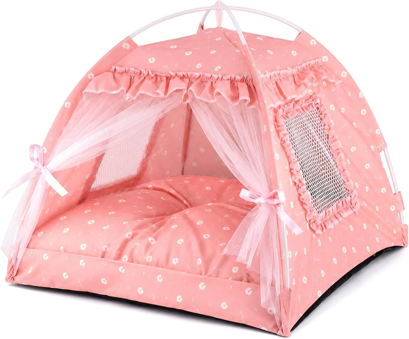 Pawstrip Dog Tent Indoor Cat House Pink Puppy Bed Portable Pet Teepe Princess Dog Camping Tent Outdoor Kitten Houses Cute Bunny Nest Girl Kitty Cave, Medium (15.7