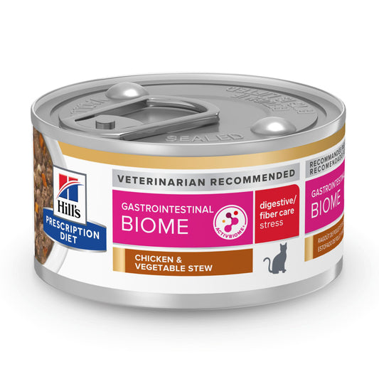Hill's Prescription Diet Gastrointestinal Biome Stress Digestive/Fiber Care Wet Cat Food, Chicken & Vegetable Stew, 2.9 oz. Cans, 24-Pack
