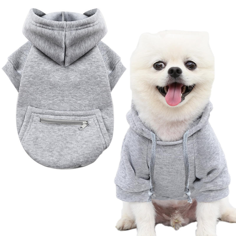 Jecikelon Dog Hoodies for Small Dogs with Zipper Pocket, Soft Fleece Puppy Clothes with Rope Hat, Warm Winter Outfits Cold Weather Coats, Cute Sweatshirt Chihuahua Costume (Medium, Y02-Grey)