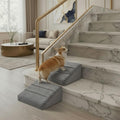Dog Ramp for Stairs - Dog Steps-Anti-Slip Foam Stair Wedges for Small & Senior Dogs,Gentle Slope Pet Steps with Washable Corduroy Cover, Self-Sticky Pads for Safe Climbing (Gray,2-Pack)