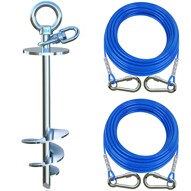 TOPKNOT Dog Tie Out Cable and Stake for Yard,with 2x20FT Heavy Duty Cables,360°Swivel Dog Run Anchor- No Tangle,Runner for Yard - Up to 200LBS,Ideal for Outdoor Camping
