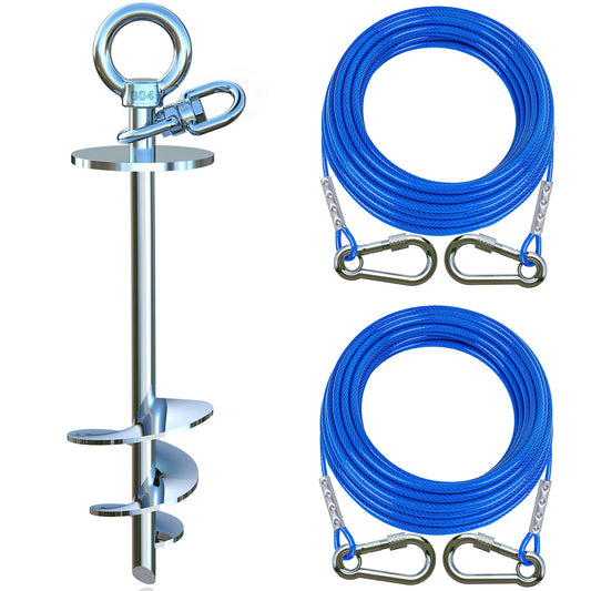TOPKNOT Dog Tie Out Cable and Stake for Yard,with 2x20FT Heavy Duty Cables,360°Swivel Dog Run Anchor- No Tangle,Runner for Yard - Up to 200LBS,Ideal for Outdoor Camping