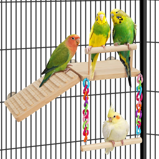 ZooVibe Bird Perches Platform Swing with Climbing Ladder Birds Toys Cage Accessories for Cockatiels, Lovebirds, Pacific Parrotlets,Chinchilla, Hamster Play Gym Exercise Stand
