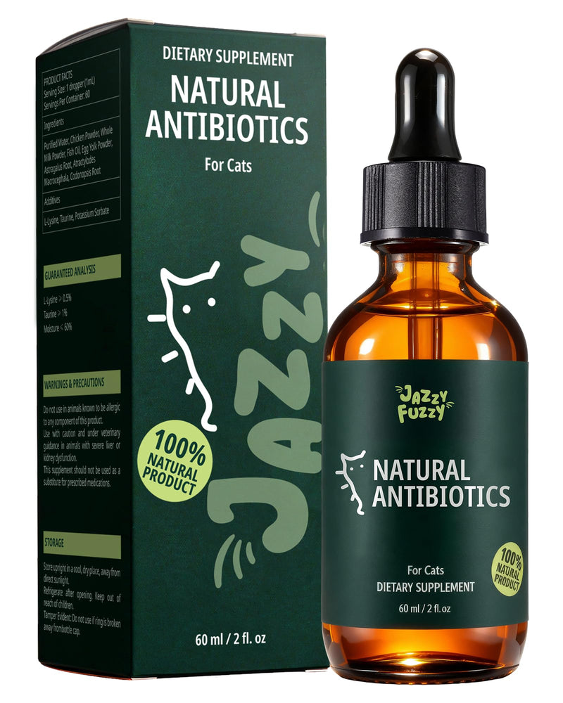 Antibiotics for Cats with L-Lysine & Taurine, Natural Cat Antibiotic Supplement for Immune Support & Allergy Relief, Respiratory Health, Sneezing & Runny Nose, for All Cats, Chicken Flavor, 2 Oz