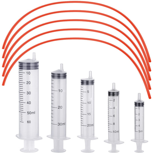 Jutom 10 Pack Puppy Kitten Feeding Tube Kit Include 5 Pack 8 FR Red Rubber Puppy Feeding Tube and 5 Clear Kitten Syringe 5 ml 10 ml 20 ml 30 ml 60 ml for Goat Small Animals